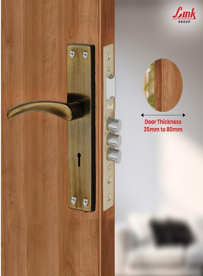 Link Prima Mortise Door Lock Handle Set | 200mm| Suitable for Left & Right Handed Doors | Antique Brass | Both Side Key, 6 Lever | Premium Aluminium Build | 1,00,000+ Cycle Tested | 2-Year Warranty - Image 2
